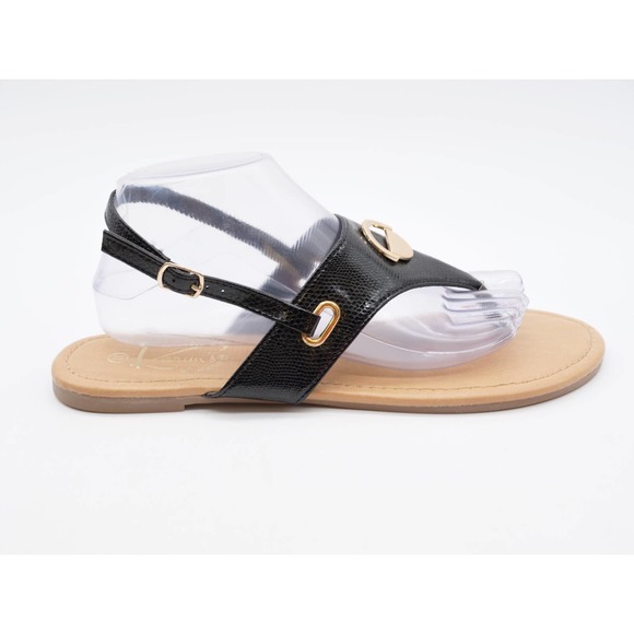 Karyns Collections Womens 11 Slingback Sandals Black Snake Embossed Faux Leather - Picture 4 of 10